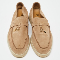 Pre Owned Loro Piana Beige Suede Summer Charms Walk Slip On Loafers Size 36.5