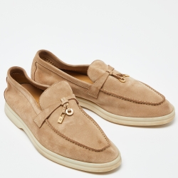 Pre Owned Loro Piana Beige Suede Summer Charms Walk Slip On Loafers Size 36.5