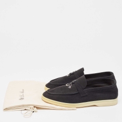 Pre Owned Loro Piana  Black Suede Summer Charms Walk Loafers  Size 36.5