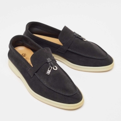 Pre Owned Loro Piana  Black Suede Summer Charms Walk Loafers  Size 36.5