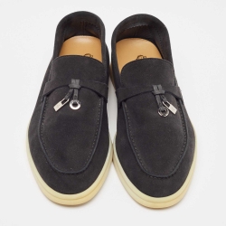 Pre Owned Loro Piana  Black Suede Summer Charms Walk Loafers  Size 36.5