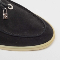 Pre Owned Loro Piana  Black Suede Summer Charms Walk Loafers  Size 36.5