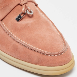 Pre Owned Loro Piana Orange Suede Summer Charms Walk  Loafers Size 37