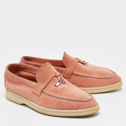 Pre Owned Loro Piana Orange Suede Summer Charms Walk  Loafers Size 37
