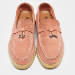 Pre Owned Loro Piana Orange Suede Summer Charms Walk  Loafers Size 37