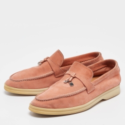 Pre Owned Loro Piana Orange Suede Summer Charms Walk  Loafers Size 37