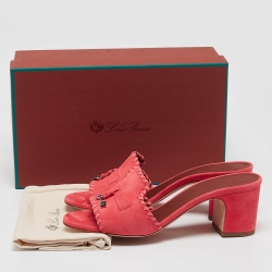 Pre Owned Loro Piana Coral Pink Suede Jovis Charm Slide Sandals Size 39
