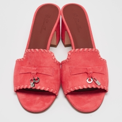 Pre Owned Loro Piana Coral Pink Suede Jovis Charm Slide Sandals Size 39