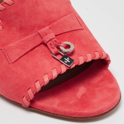 Pre Owned Loro Piana Coral Pink Suede Jovis Charm Slide Sandals Size 39
