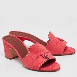 Pre Owned Loro Piana Coral Pink Suede Jovis Charm Slide Sandals Size 39