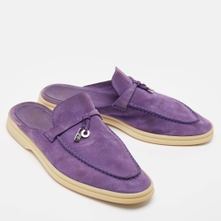 Pre Owned Loro Piana Purple Suede Babouche Charms Walk Mules Size 38