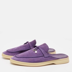 Pre Owned Loro Piana Purple Suede Babouche Charms Walk Mules Size 38
