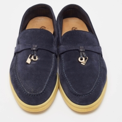 Pre Owned Loro Piana Navy Blue Suede Summer Charms Walk Loafers Size 38