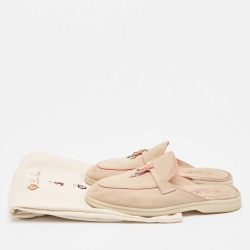 Pre Owned Loro Piana Beige/Pink Nubuck Leather Babouche Charms Walk Mules Size 36.5