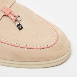 Pre Owned Loro Piana Beige/Pink Nubuck Leather Babouche Charms Walk Mules Size 36.5