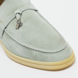 Pre Owned Loro Piana Mint Green Suede Summer Charms Walk Loafers Size 38