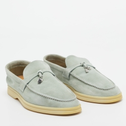 Pre Owned Loro Piana Mint Green Suede Summer Charms Walk Loafers Size 38