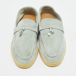 Pre Owned Loro Piana Mint Green Suede Summer Charms Walk Loafers Size 38