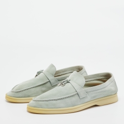 Pre Owned Loro Piana Mint Green Suede Summer Charms Walk Loafers Size 38