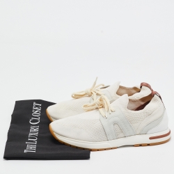 Pre Owned Loro Piana Off White/Grey Knit Fabric and Suede 360 Flexy Walker Sneakers Size 36