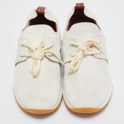 Pre Owned Loro Piana Off White/Grey Knit Fabric and Suede 360 Flexy Walker Sneakers Size 36