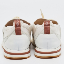 Pre Owned Loro Piana Off White/Grey Knit Fabric and Suede 360 Flexy Walker Sneakers Size 36