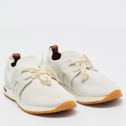 Pre Owned Loro Piana Off White/Grey Knit Fabric and Suede 360 Flexy Walker Sneakers Size 36