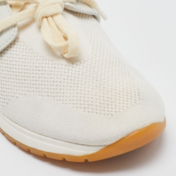 Pre Owned Loro Piana Off White/Grey Knit Fabric and Suede 360 Flexy Walker Sneakers Size 36