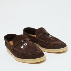 Pre Owned Loro Piana Brown Suede Summer Charms Walk Loafers Size 36.5