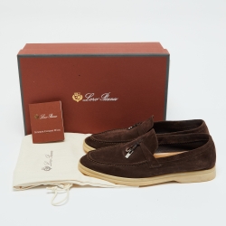 Pre Owned Loro Piana Brown Suede Summer Charms Walk Loafers Size 36.5