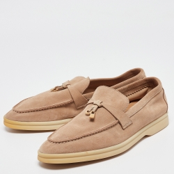 Pre Owned Loro Piana Beige Suede Summer Charms Walk Loafers Size 38.5