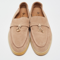 Pre Owned Loro Piana Beige Suede Summer Charms Walk Loafers Size 38.5