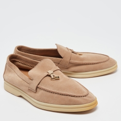 Pre Owned Loro Piana Beige Suede Summer Charms Walk Loafers Size 38.5