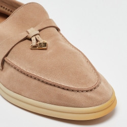 Pre Owned Loro Piana Beige Suede Summer Charms Walk Loafers Size 38.5