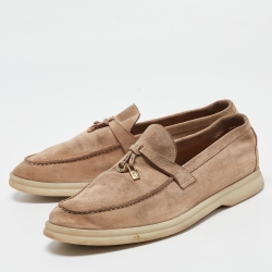 Pre Owned Loro Piana Beige Suede Summer Charms Walk Loafers Size 37.5