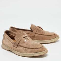 Pre Owned Loro Piana Beige Suede Summer Charms Walk Loafers Size 37.5