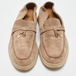 Pre Owned Loro Piana Beige Suede Summer Charms Walk Loafers Size 37.5