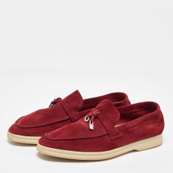 Pre Owned Loro Piana Red Suede Summer Charms Walk Loafers Size 38