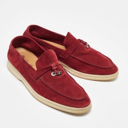 Pre Owned Loro Piana Red Suede Summer Charms Walk Loafers Size 38