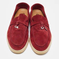 Pre Owned Loro Piana Red Suede Summer Charms Walk Loafers Size 38