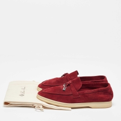 Pre Owned Loro Piana Red Suede Summer Charms Walk Loafers Size 38