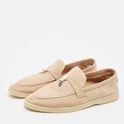 Pre Owned Loro Piana Beige Suede Summer Charms Walk Slip On Loafers Size 40