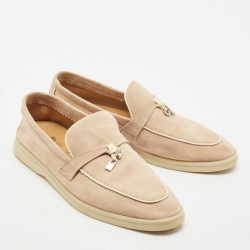 Pre Owned Loro Piana Beige Suede Summer Charms Walk Slip On Loafers Size 40