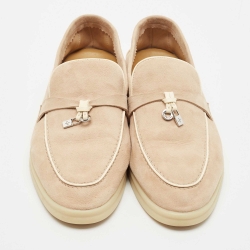 Pre Owned Loro Piana Beige Suede Summer Charms Walk Slip On Loafers Size 40