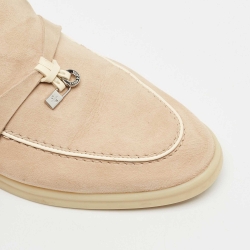 Pre Owned Loro Piana Beige Suede Summer Charms Walk Slip On Loafers Size 40