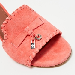 Pre Owned Loro Piana Pink Suede Summer Charms Mules Size 40