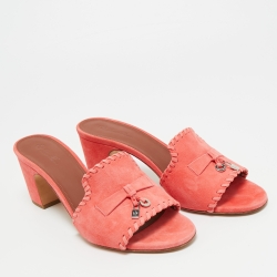 Pre Owned Loro Piana Pink Suede Summer Charms Mules Size 40