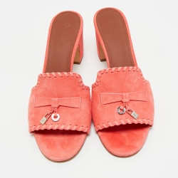 Pre Owned Loro Piana Pink Suede Summer Charms Mules Size 40