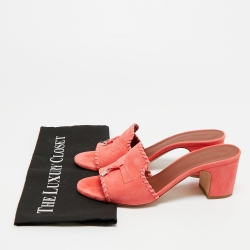 Pre Owned Loro Piana Pink Suede Summer Charms Mules Size 40