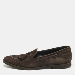 Pre Owned Loro Piana Brown Suede Fringe Slip On Loafers Size 37.5